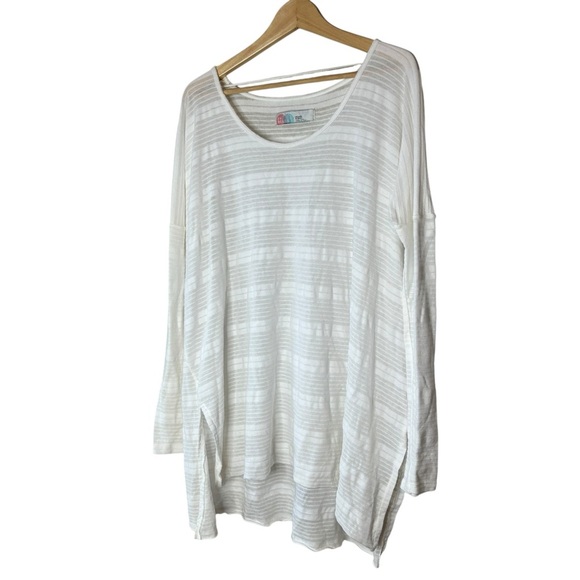 Free People Beach White Striped Long Sleeve Tunic Top Cover Up One Size - Picture 9 of 9